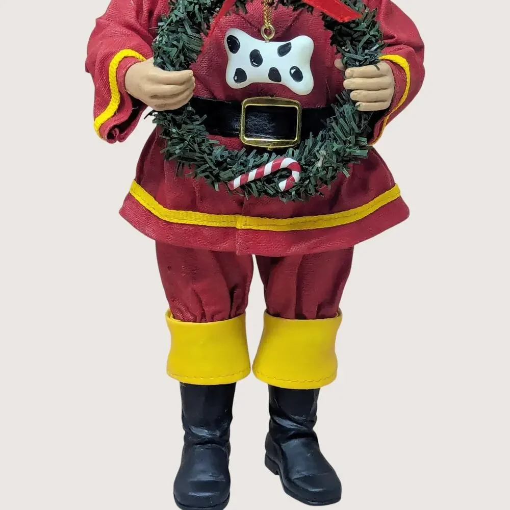 Vintage Fabriché Fireman Santa Holding Wreath Figurine